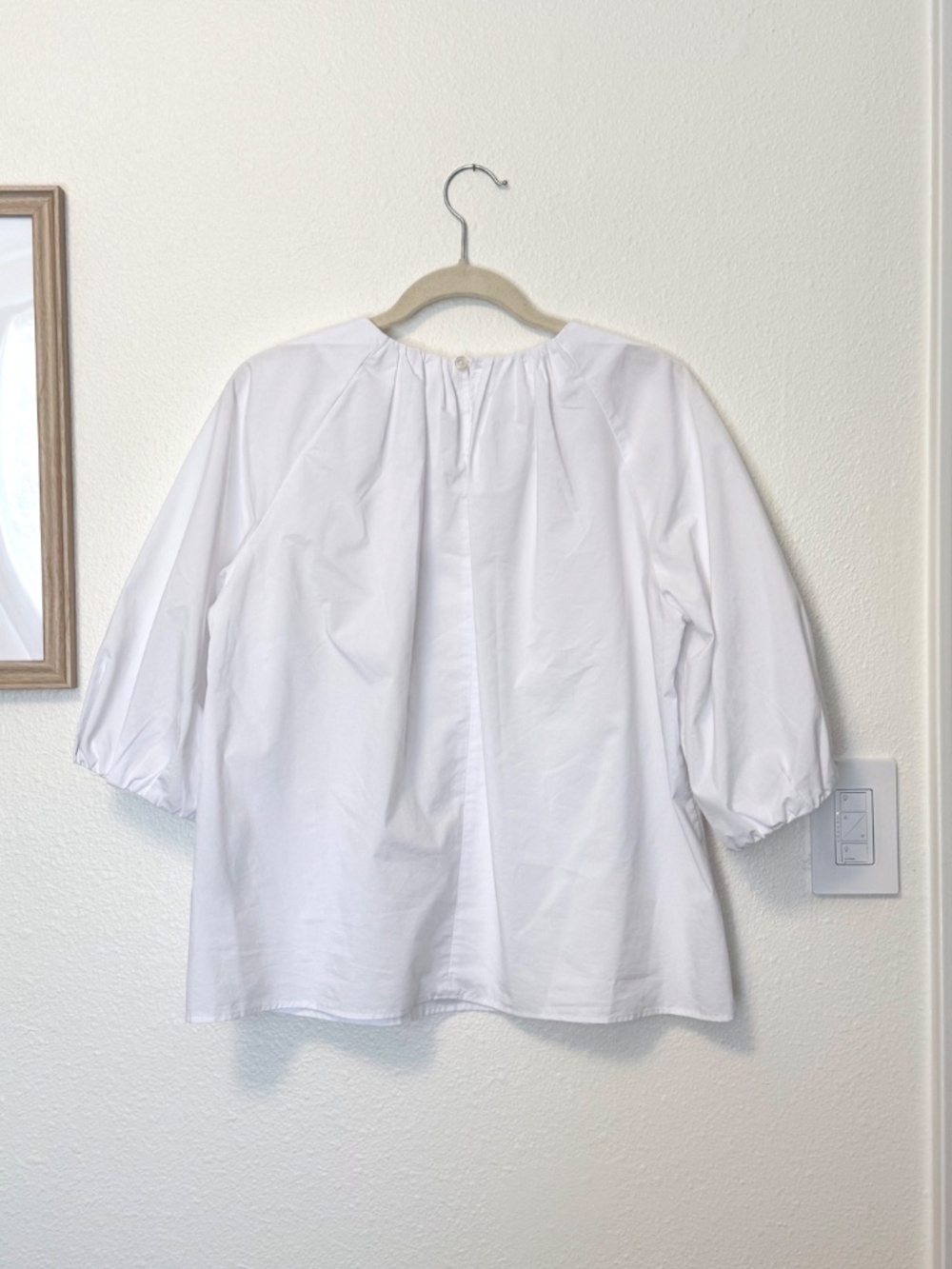 Muji Women’s M Quick Dry Puff Sleeve Half Sleeve White Cotton Blouse - Picture 3 of 12